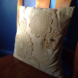 Vintage doilies pillow in cream and taupe floral